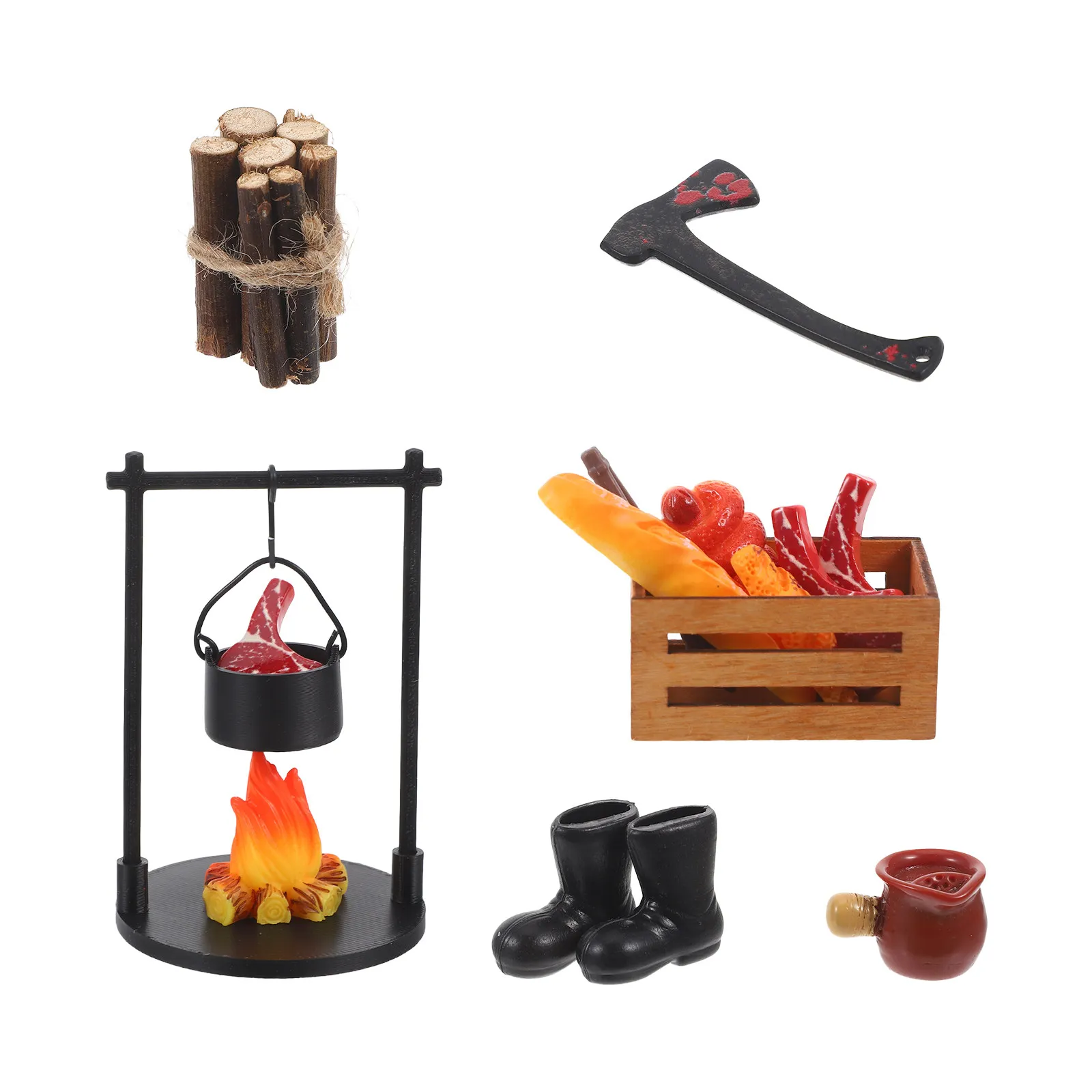 

1Set Miniature Campfire Ornament Set Realistic Wood Stove and Flame Effect Decor for Dollhouse Micro Landscaping Outdoor Theme
