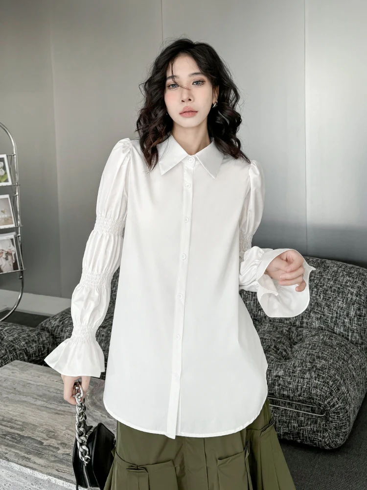 

Hong Kong Sle Loose Women's Bubble Sve irt Pure Color Versatile Long Sve Spring Faion Breathable Cotton Polyester