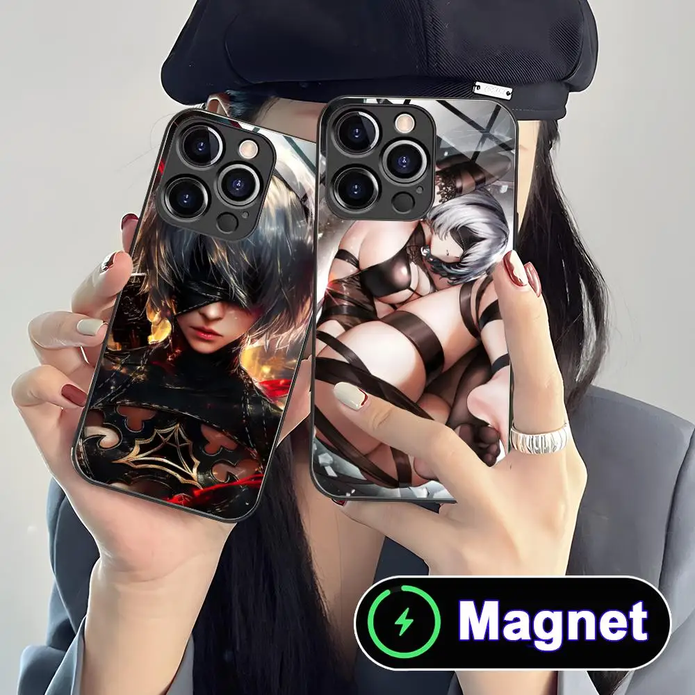 

Anime Nier 2B Glass MagSafe Mobile Phone Case for iPhone 17 16 15 14 13 12 11 Air Pro Max Plus Mini Colorful Cover