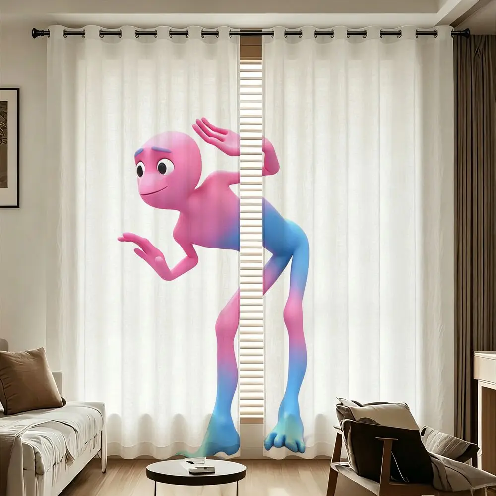 Pink Blue Gradient Alien Printed Curtains 2 Panels Light Blocking Rate 85% Darkening Decoration Curtains Guest Room Shade