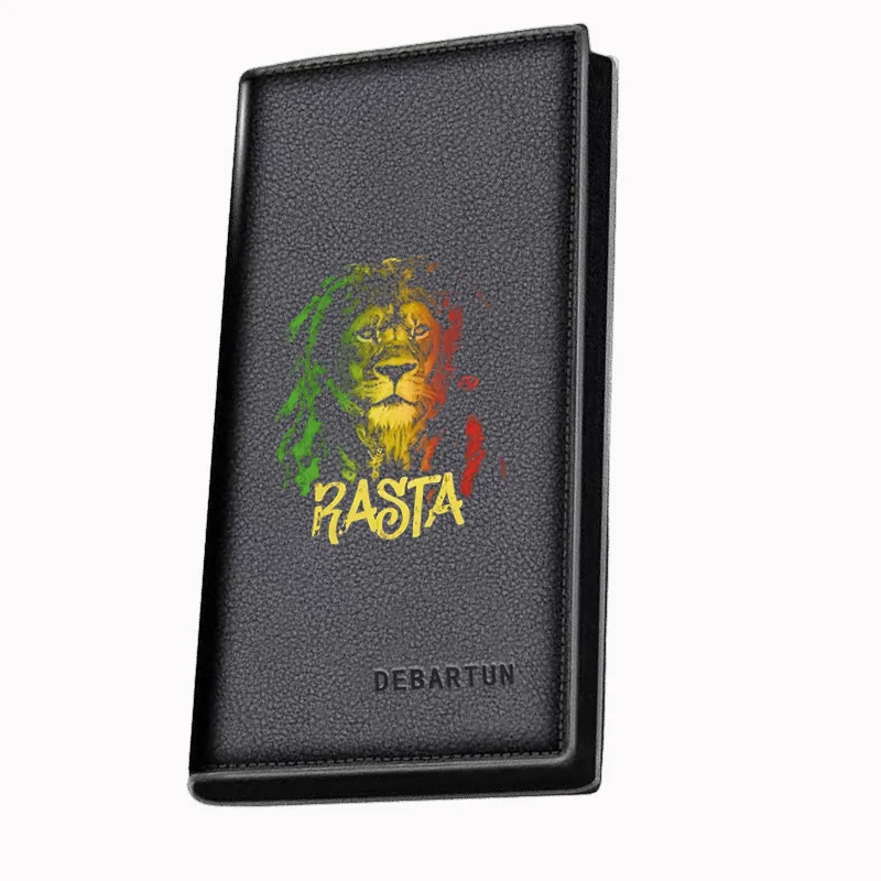 Lion face reggae style black background Men's Long Wallets Business Stylish Printing Design Casual Use Christmas Valentine's Fat