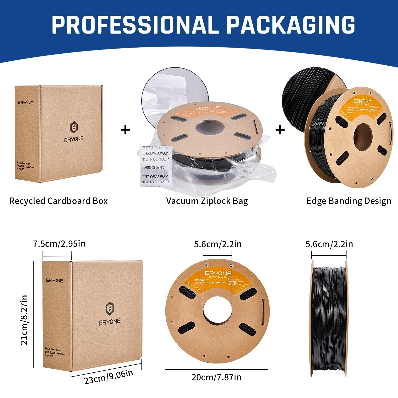 ERYONE 1 كجم TPU Hyper Speed 95A Premium Filament طباعة ثلاثية الأبعاد، أقصى سرعة الطباعة 300 مم/ثانية، متعدد الألوان متوفر، القطر: 1.75 مم، 1 كجم/بكرة