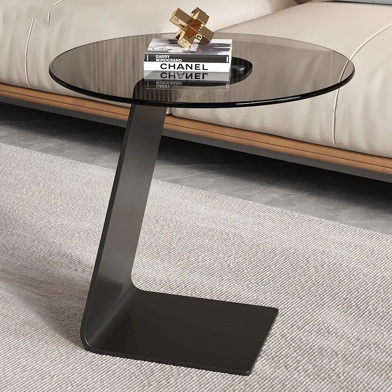 Modern Luxury Glass Marble Round Black Side Coffee Table Metal Multifunction Classic Design Home Living Room Cheap Furniture