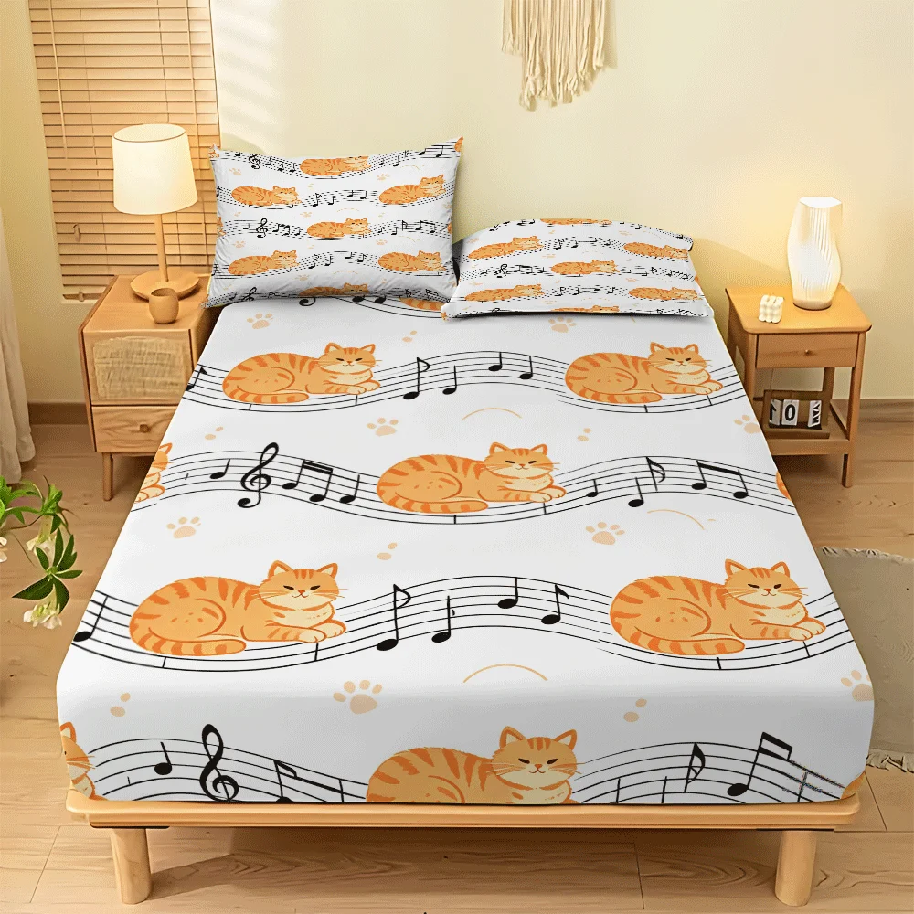 3-Piece Mattress Protector Set, 1 Fitted Sheet + 2 Pillowcases, Mattress Protective Cover, 3-Piece Stylish Room Makeover 2D Printed Bedding Set, Includes 1 Fitted Sheet and 2 Pillowcases, Does Not Include Pillow Inserts, Machine Washable
