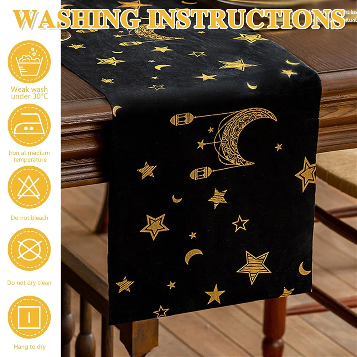 NIEUW Tafelloper Eid Al-Fitr Ramadan Hot Stamping Moon Lantern en Star Tafelloper Fluwelen tafeldecoratie voor thuis A