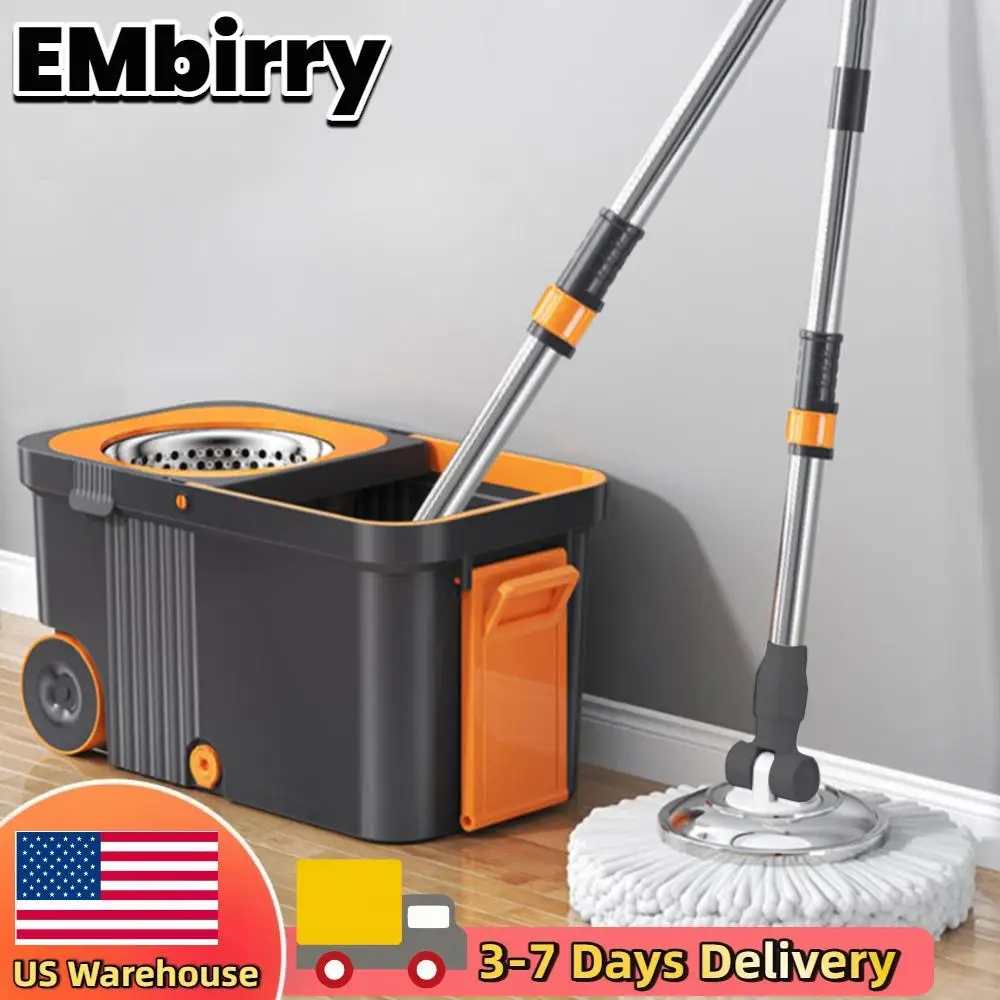 

Ведро для швабры с отжимом и 6 дополнительными насадками, удлиненная ручка, автоматическая швабра для уборки пола, для домашнего использования