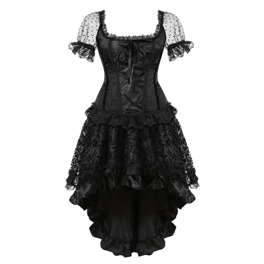 Steampunk Corset Dress Gothic Corsets Push Up Corsage Vintage Floral Lace Up Bustier Skirt Party Clubwear Woman Medieval Costume