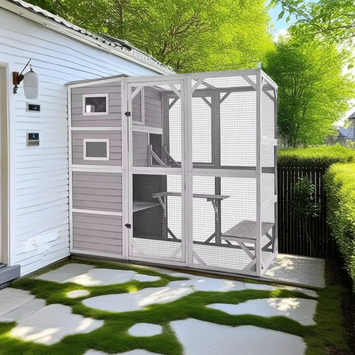 a forJX A Large Solid Wood Cat House With Multiple Separate Spaces To Meet The Needs Of Multi-cat Families. Aesthetically