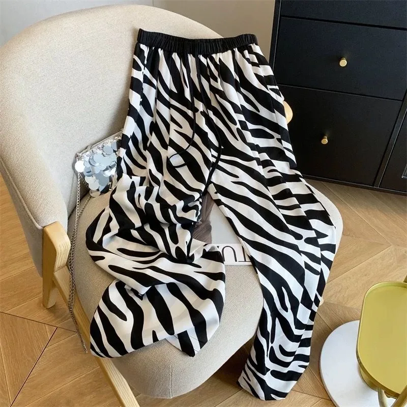 

Осенние модные трендовые женские брюки с принтом зебры, весенние повседневные дышащие удобные широкие брюки
