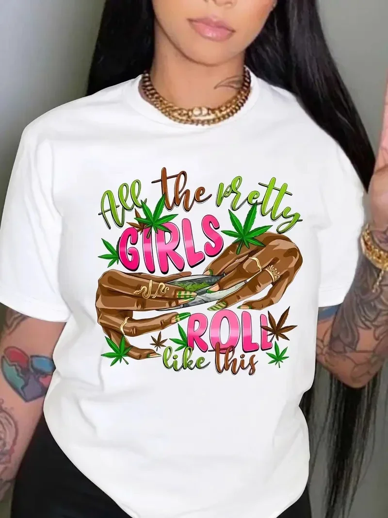 

Summer Women's Letterprint Oversized Casual Round Neck Short Sleeved T-shirt Top Sports Fashion Casual Explosive Short