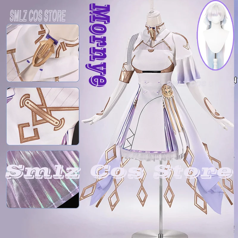 Concert Mornye Cosplay Game Wuthering Waves Costume Woman White Dress Prop Wig Set Halloween Party Play Outfit