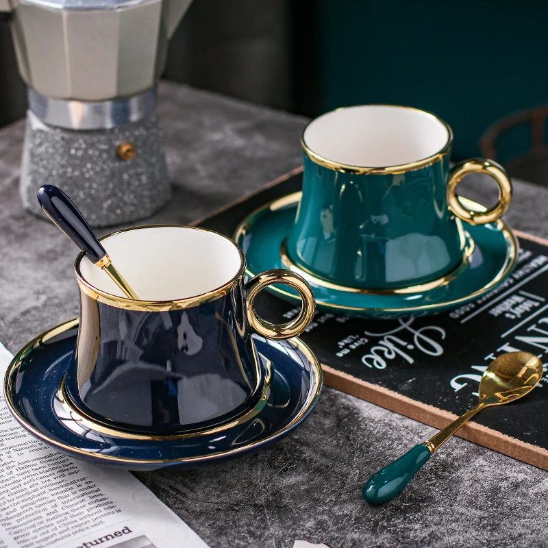 220ML European Ceramic Coffee Cup And Dish Set Luxury Black Afternoon Flower Tea Dim Sum Simple Phnom Penh Coffee Cup Gift Set - Image 2
