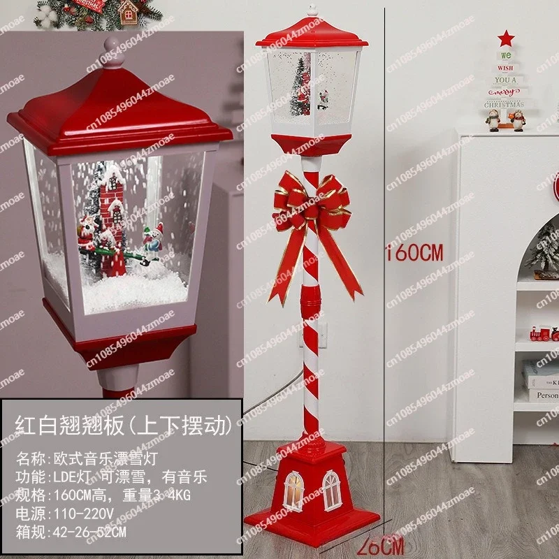Christmas Music Snow Street Lamp Post Santa Snowman Reindeer Ornaments – Hotel Mall Holiday Decorations