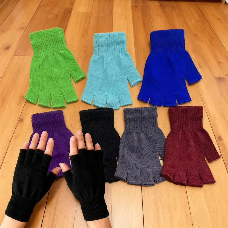 

Winter Warm Half Finger Gloves Unisex Knitted Fingerless Wrist Mittens Writing And Work Stretch Fin Work Warm Half Finger Gloves