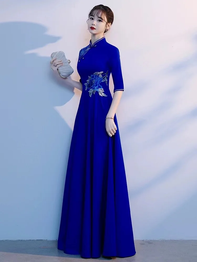 High-end banquet No. 12 dress female long skirt host costume Chinese wedding toast evening dress