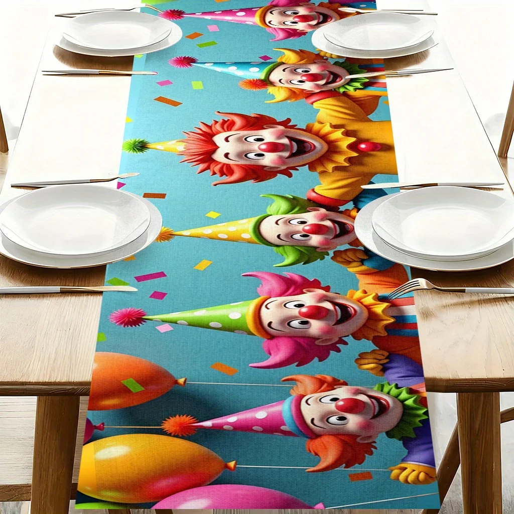 1pc Clown Party Theme Table Runner Rectangular Festive Decorative Cloth for Home Kitchen Dining Office Living Room Holiday Decor