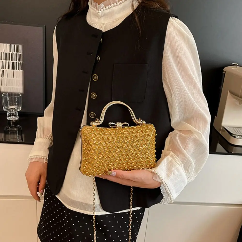 

Retro Metal Top Handle Evening Banquet Bag Glitter Rhinestone Ladies Clutch Bag Purse Large Capacity Tassel Shoulder Bag Women