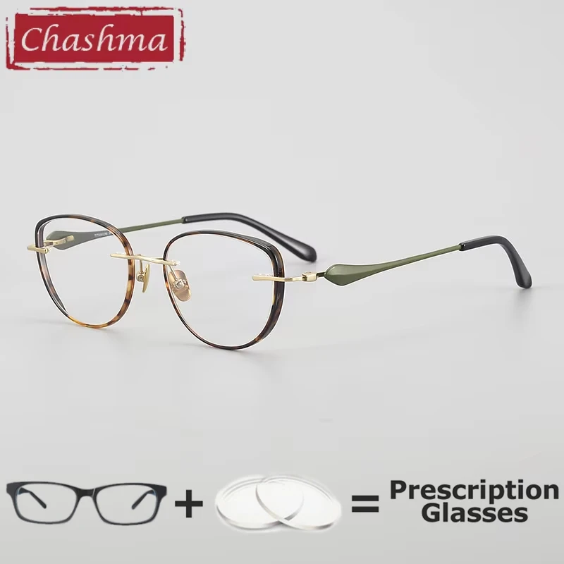 

Chashma Pure Titanium Prescription Glasses Cat Eye Frame Rimless Myopia Glasses Luxury Fashion Optical Glasses Frame Women