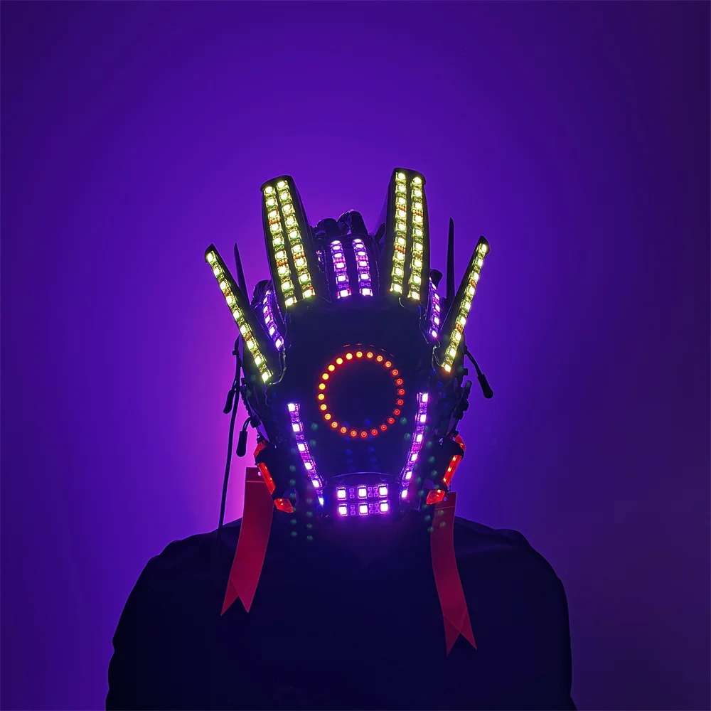 Magicool RGB Led Robot Stage Show Facemask  Luminous Armor Nightclub Bar Helmet Suit Costume Stage Dance Mask With Hairs