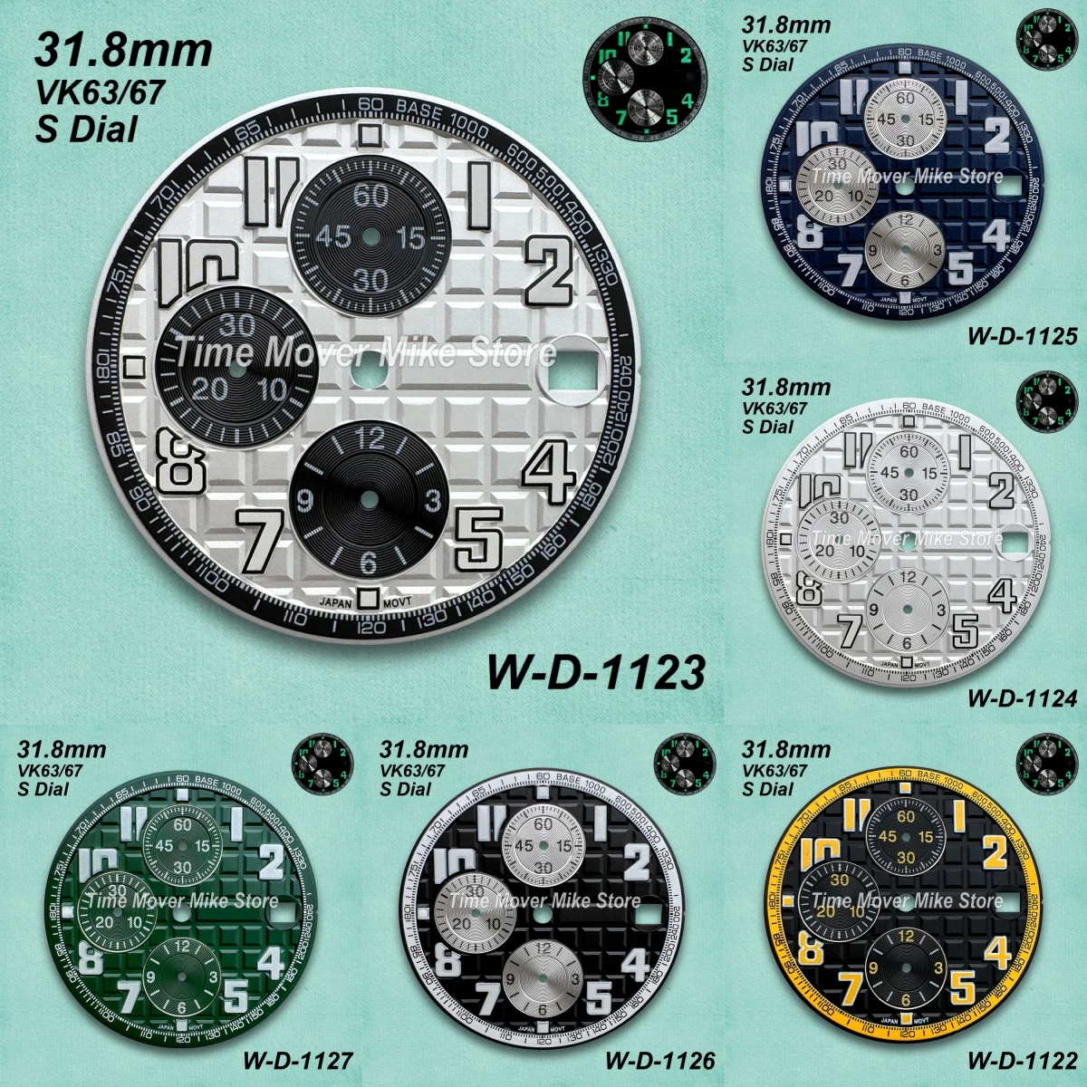 

31.8mm S Logo Panda Dial Fit VK63/67 Quartz Movement Green Luminous High-Quality Panda Watch Modification Accessories