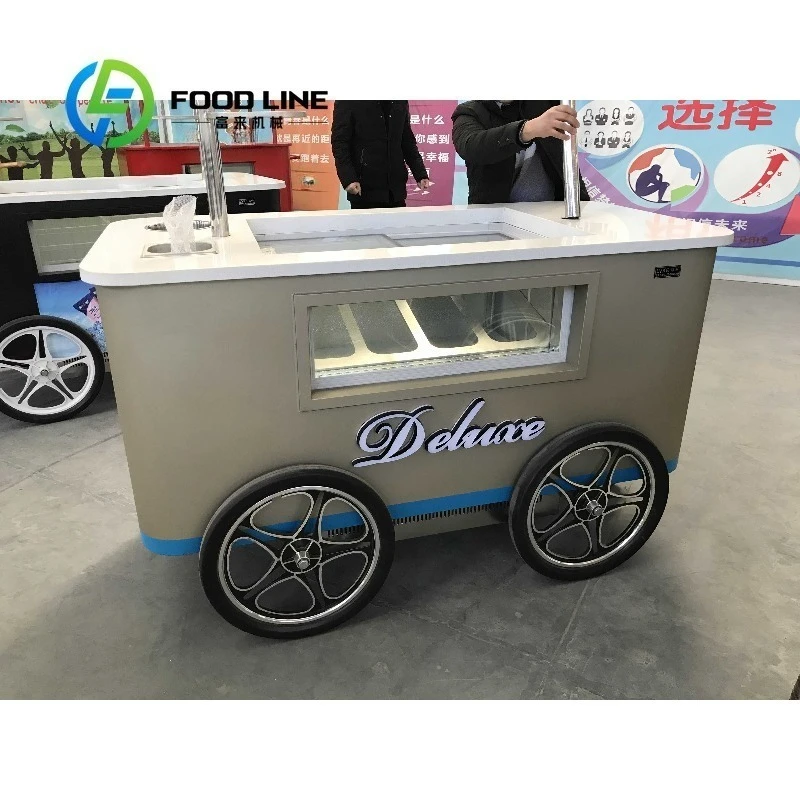 Customized Low Cost Mobile Tricycle Fried Ice Cream Vending Cart Stainless Steel Outdoor Street Snack Selling Trailer