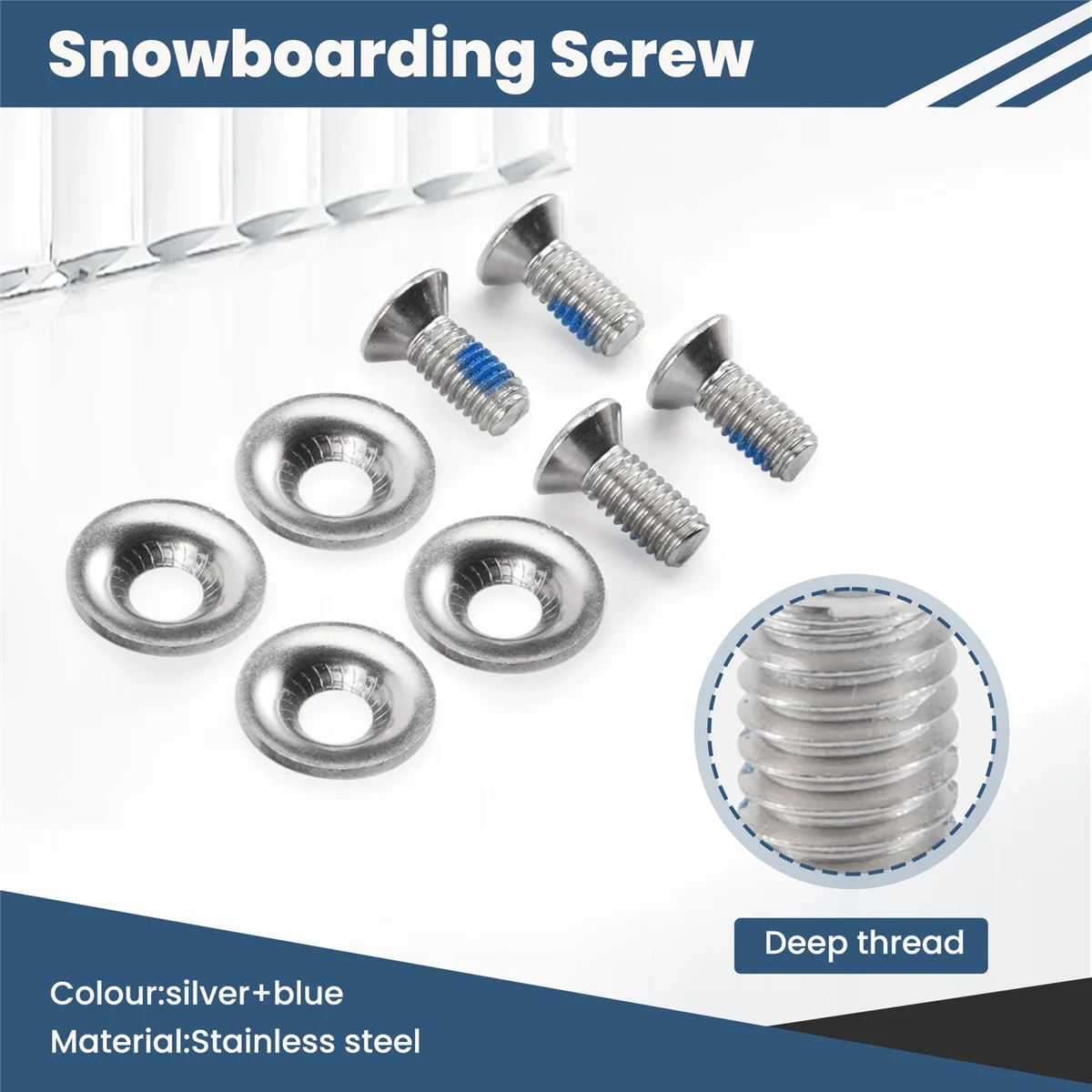 Snowboard Binding Screw Set Include 4 Pieces Snowboard Mounting Screws and 4 Pieces Snowboarding Screw Washers Rich