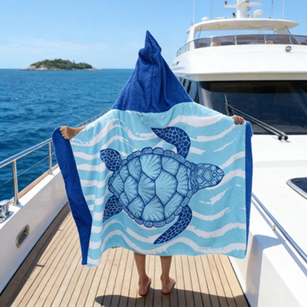 Boys Beach Towel Pool Swim Bathrobe Kids Hooded Bath Towels Baby Surf Poncho Large Size Cartoon Animal Towel 60X60cm