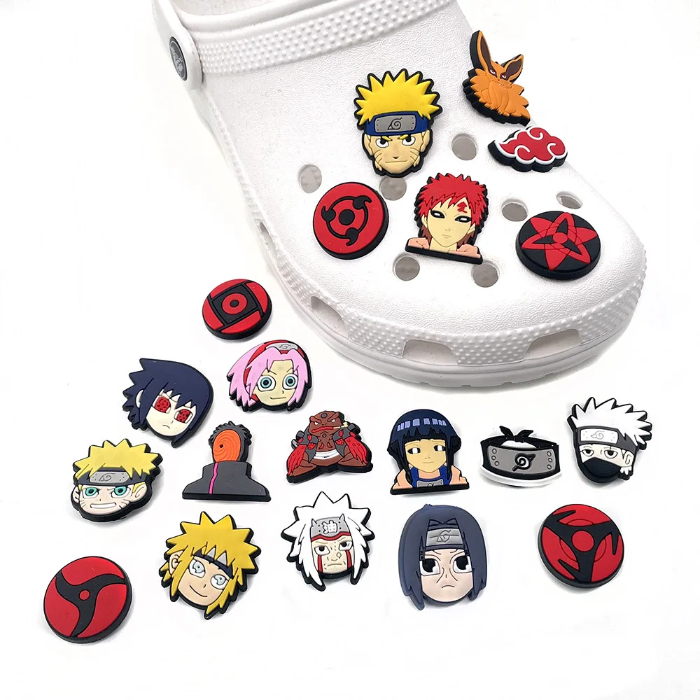 New 20Pcs Set Anime Cartoon Naruto Shoe Charms Soft Rubber PVC Clog Pins For Slides Sandals Decor Custom DIY Accessories No MOQ
