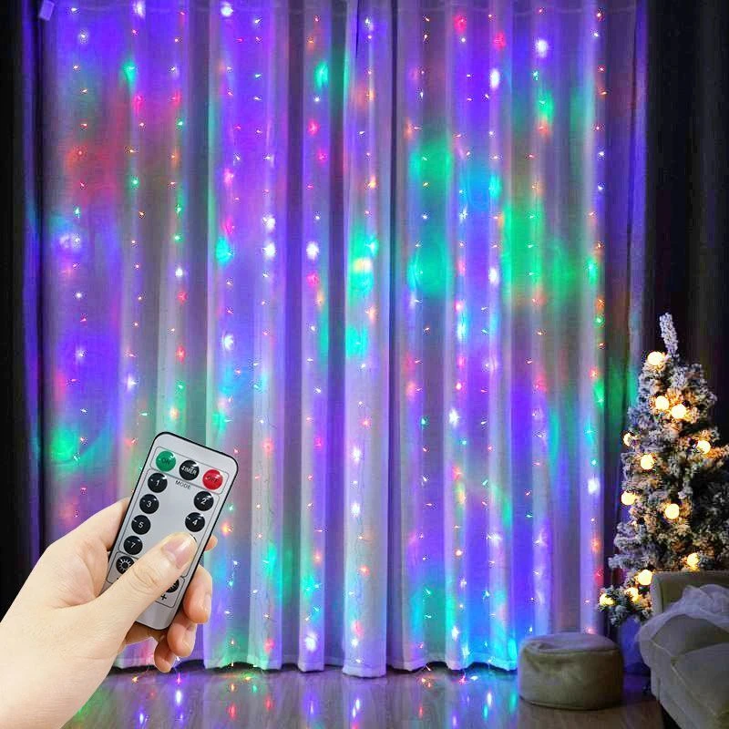 

USB Remote Control 3M/4M/6M LED Curtain Fairy String Lights 8 Modes Christmas Home Decoration for New Year Holiday Wedding Party