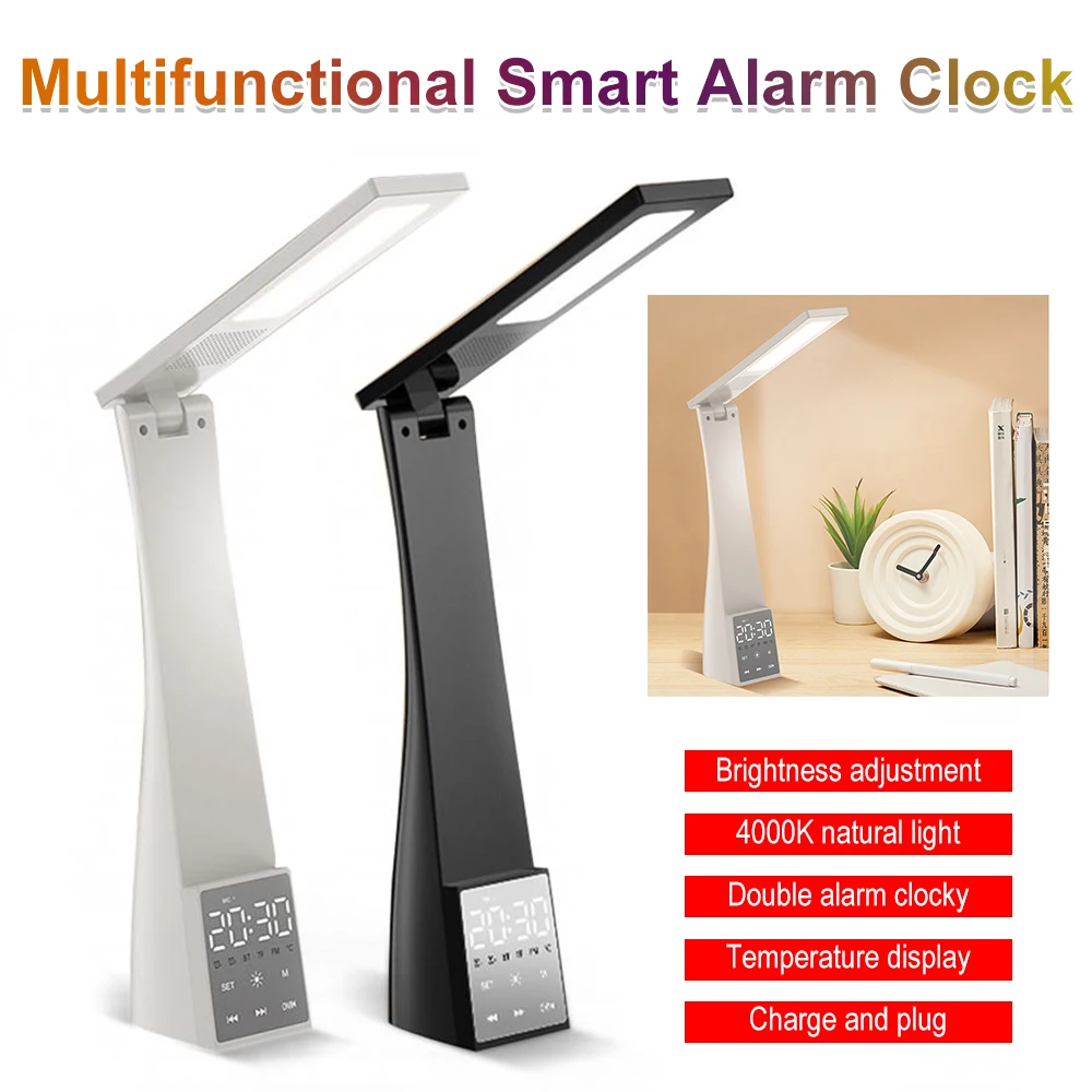 Multifunctional LED Table Lamp Wireless Charger Desk Light with Phone Stand & Alarm Clock Night Light for Bedroom Home Decor