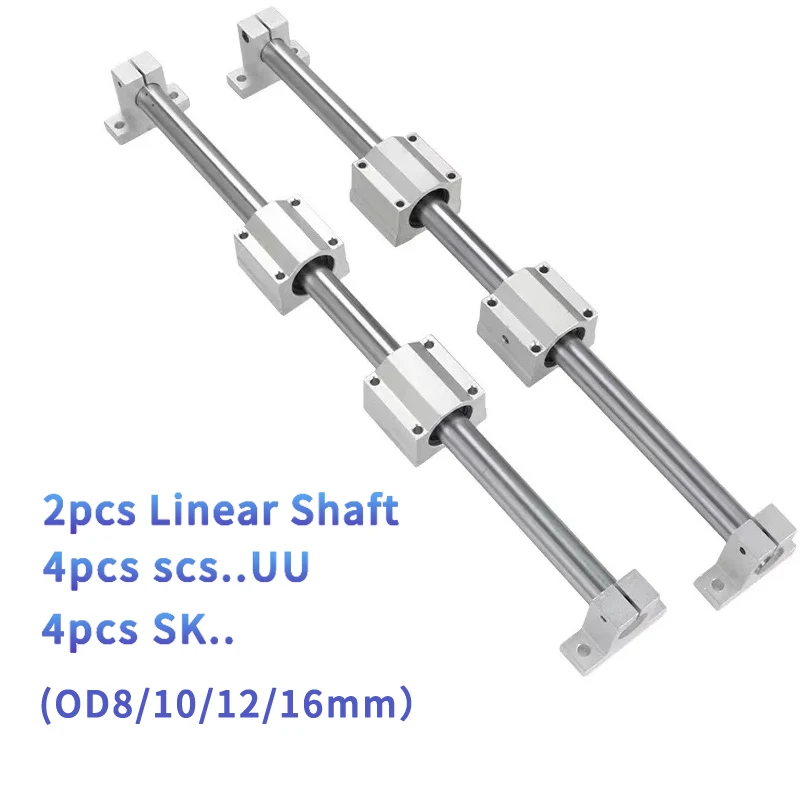 10pcs/Set Linear Rail Shaft Optical Axis 8-12mm + SK8/10/12/16 Shaft Support + SCS8/10/12/16UU Bearing Block For CNC Parts