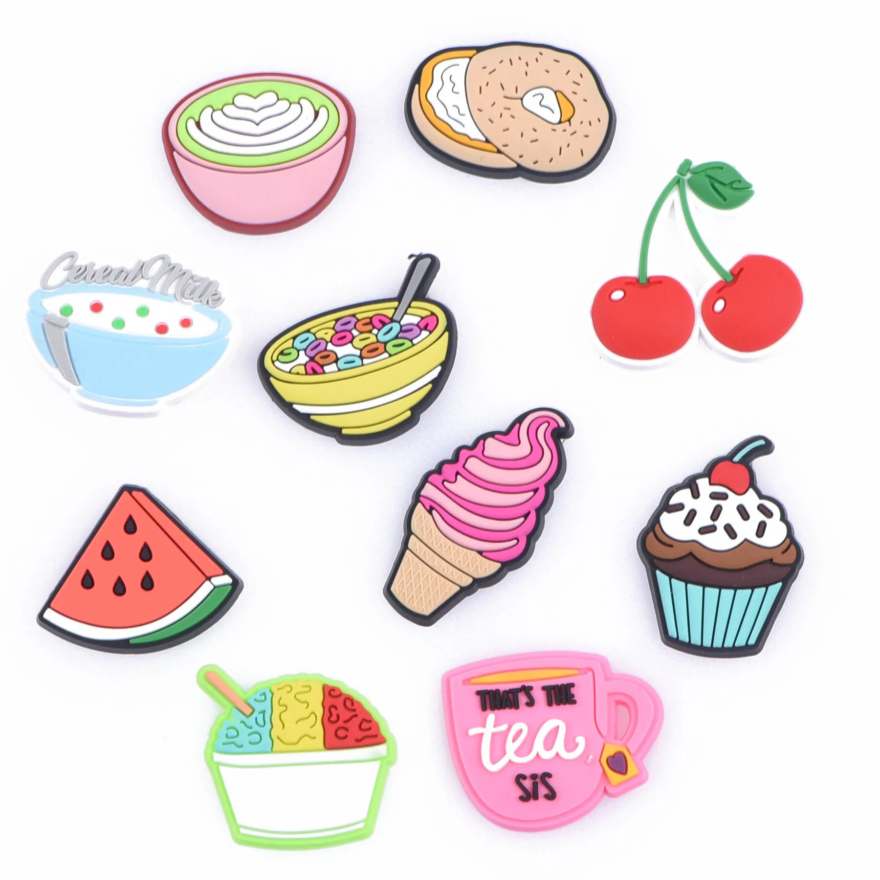 1pcs Lovely Food Snack Fruit Shoe Charms Cartoon Cake Icecream Cherry Watermelon Doughnut Shoe Decoration Kids Favor Gifts