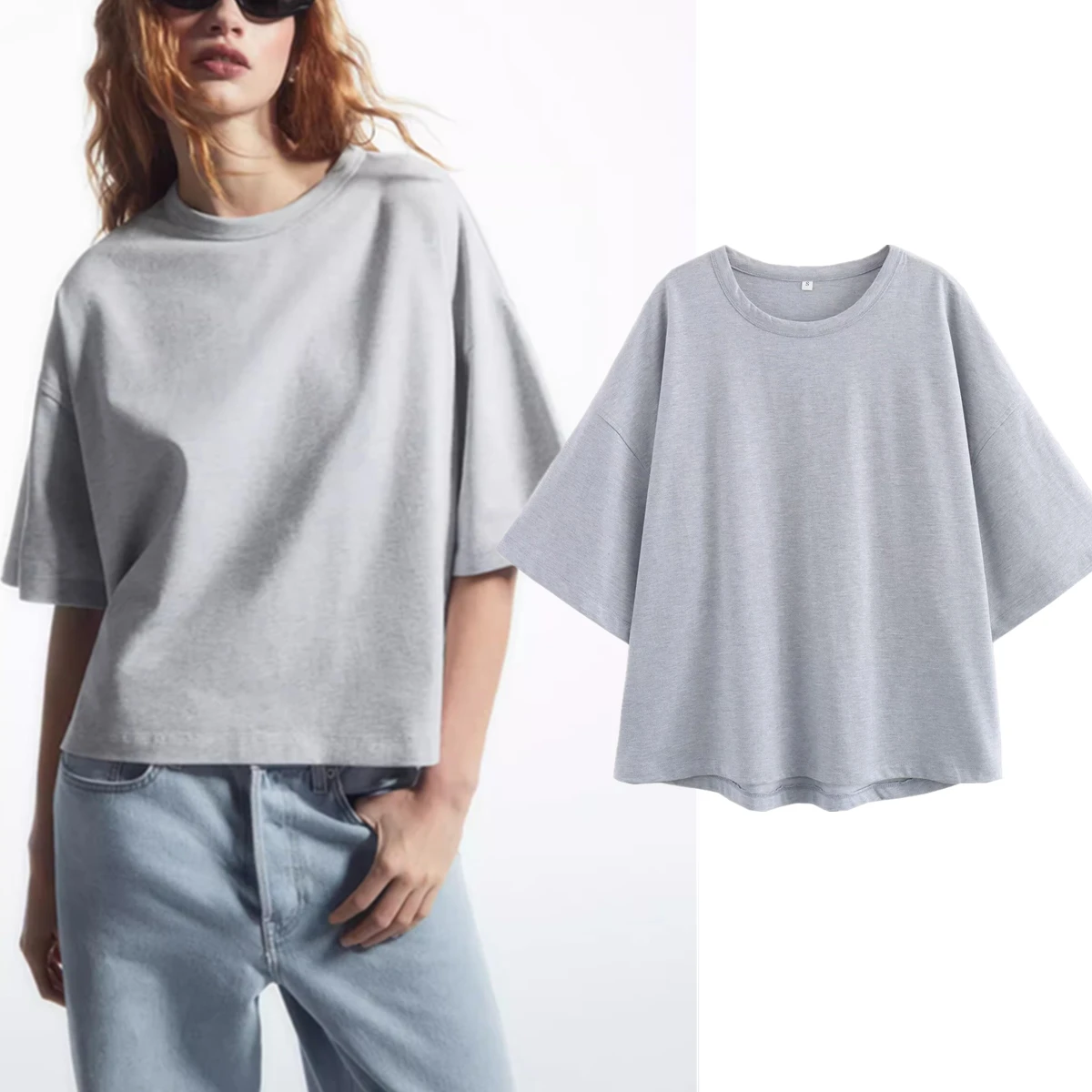 

Dave&Di Minimalist Grey Loose Round Neck T-shirt For Women Boyfriend Casual Short Sleeve Summer T-shirt