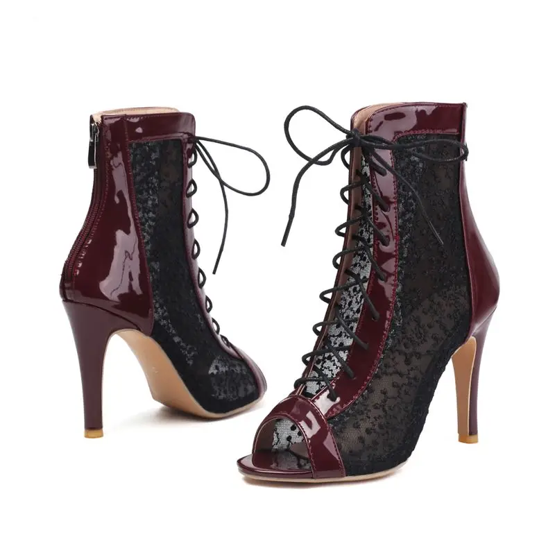 

ORCHA LISA 2025 Сексуальные женские сандалии с открытым носком на тонком каблуке 10 см на молнии со шнуровкой и дышащей сеткой Большой размер 43 44 45 46 47 48 Розовый Синий Красный