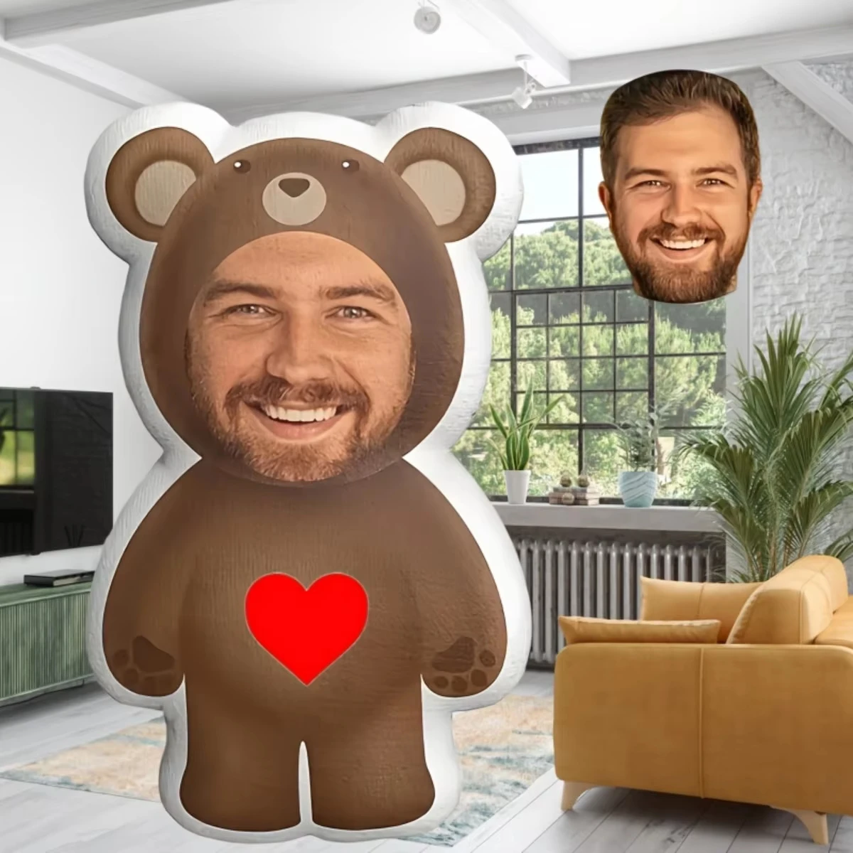 Personalized Photo Home Plush Pillow - Customized Face Bear Shaped Gift with Your Photo, a Must-Have