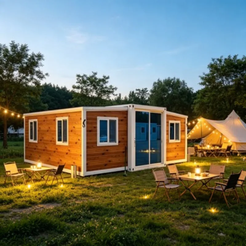 

Fully Furnished Double Wing Folding Container House 2 Bedroom Prefab Cabin