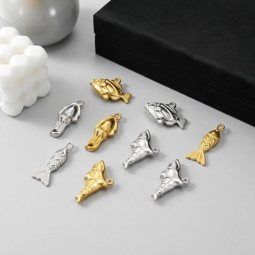 3Pcs Stainless SteelShark Conch Octopus Ocean Style Fish Charms Pendant for DIY Necklace Bracelet Jewelry Making Accessorie Gift