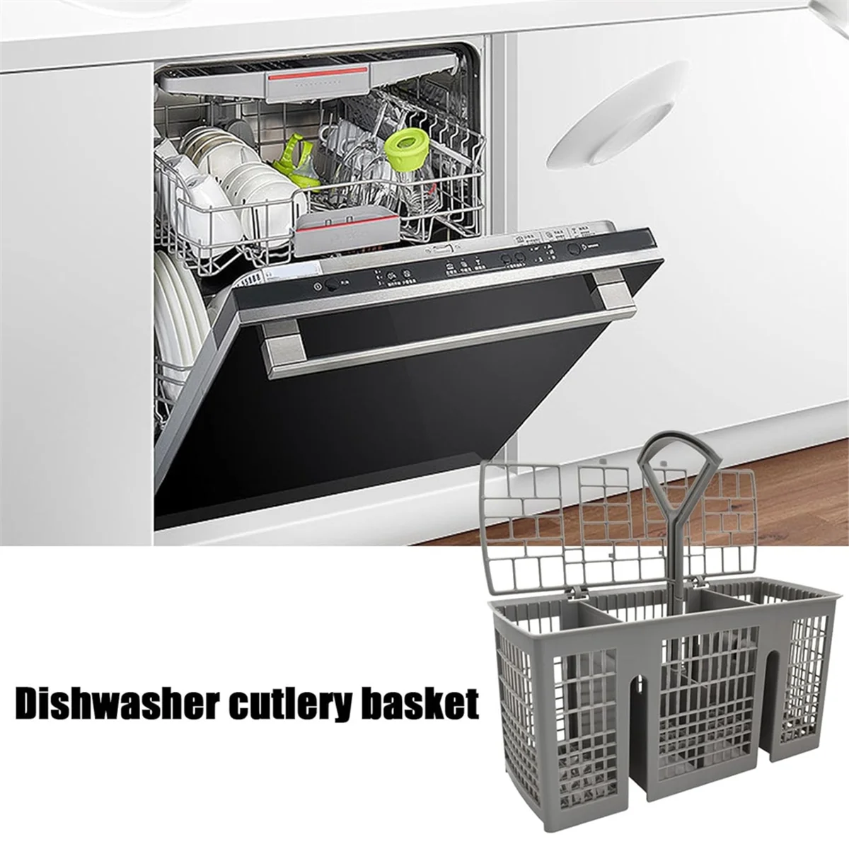 T27C Universal Dishwasher Cutlery Basket Replacement, with Removable Handle, Dishwasher Utensil Holder for Bosch and Siemens