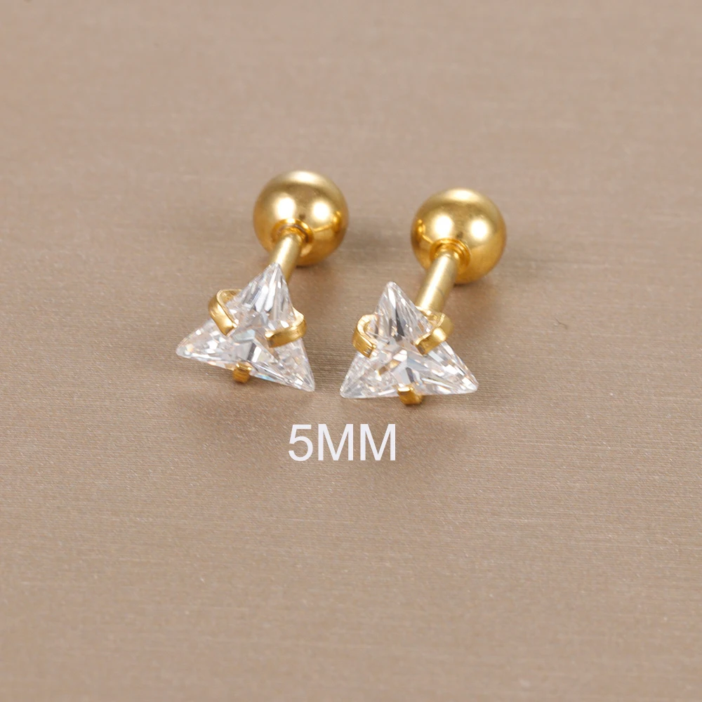 2PC Stainless Steel Minimal Crystal Triangle Piercing Earrings Helix Studs Tragus Cartilage Studs Earring Christmas Jewelry Gift