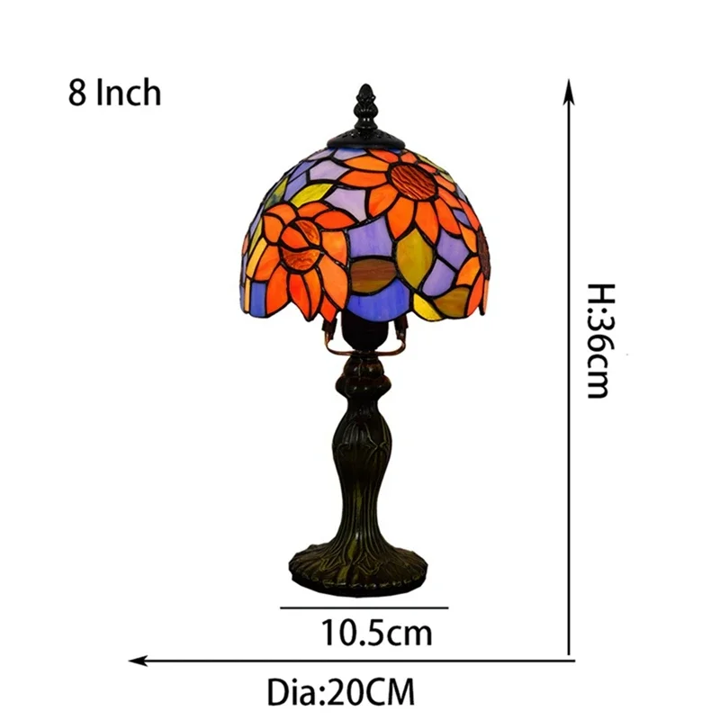 8 Inch American Pastoral Blue Sun Flower Lighting Tiffany Stained Glass Bar Restaurant Bedroom Bedside Small Table Lamp