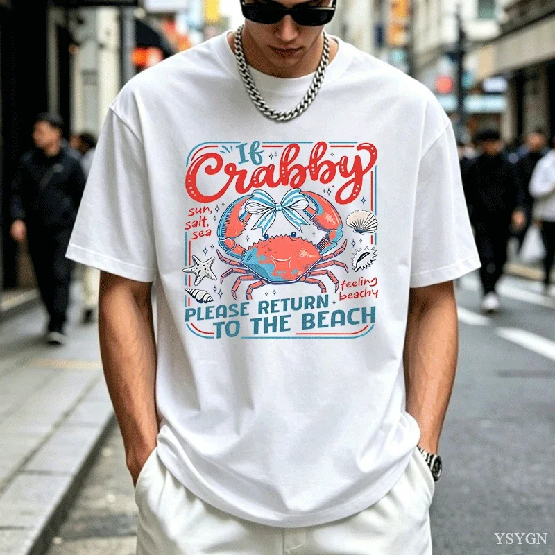 If Crabby Please Return to The Beach Feeling Beachy T Shirts for Men Cotton Creative T-Shirts Tee Shirt Short Sleeve Clothing