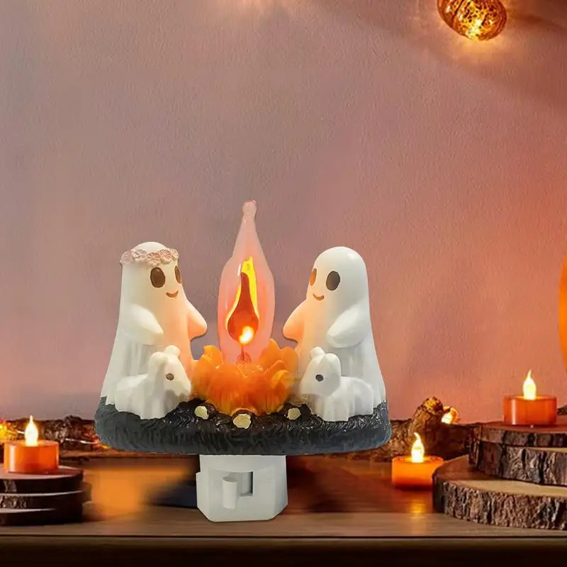 Ghost Night Lights Ghost Campfire Halloween Nightlight 3D LED Fire Lamp Ghost Lights Halloween Decoration for Garden Home Decor