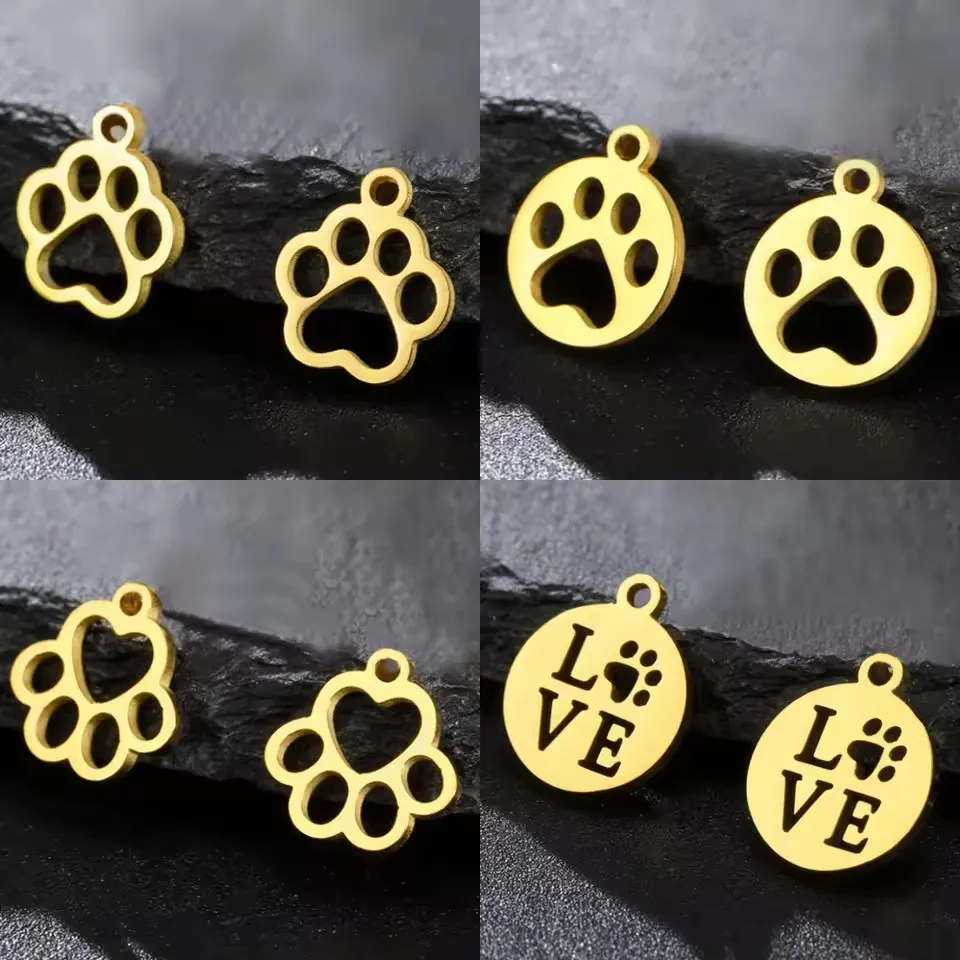 Cazador Edelstahl Hund Katze Pfote Fußabdruck Charms für DIY Schmuckherstellung Niedlicher Tieranhänger für Armband Ohrringe Halskette