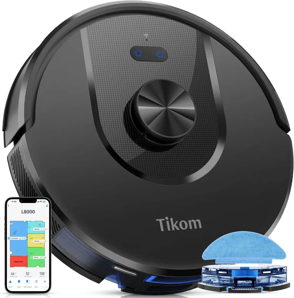 

Robot Vacuum and Mop L8000 Laser LiDAR Navigation Robotic Vacuum 3000Pa Suction 150Mins Max 45dB 14 No-Go Zones