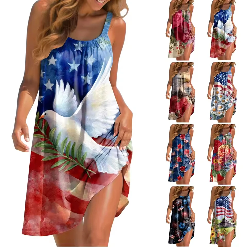 

Lady 250th Anniversary Casual Short Sleeved Bralette Dress Beach Dress Boho Dress Sling Dress