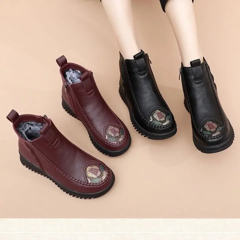 Plush Womens Boots Comfortable Hick-soled Fur Shoes Fashion Ladies Shoes Zipper Women Vulcanized Shoes Anti-slip Chaussure Femme