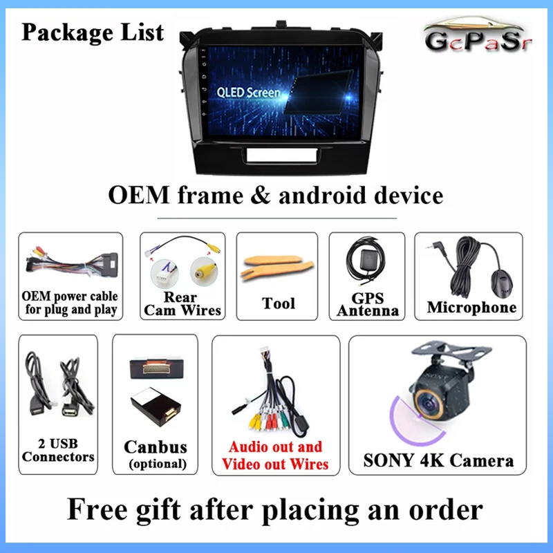 Android Car Radio For Suzuki Vitara 4 2014 - 2018 GPS Navigation Multimedia Player Head Unit Wireless Carplay QLED Screen 2Din