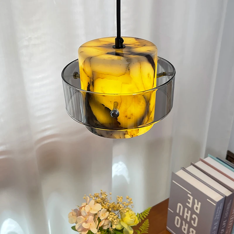 

Glass Marble Pendant Light Italian Indoor Metal Decorative Lighting for Bedroom Bedside Dining Room Bar Counter Hanging Lamp