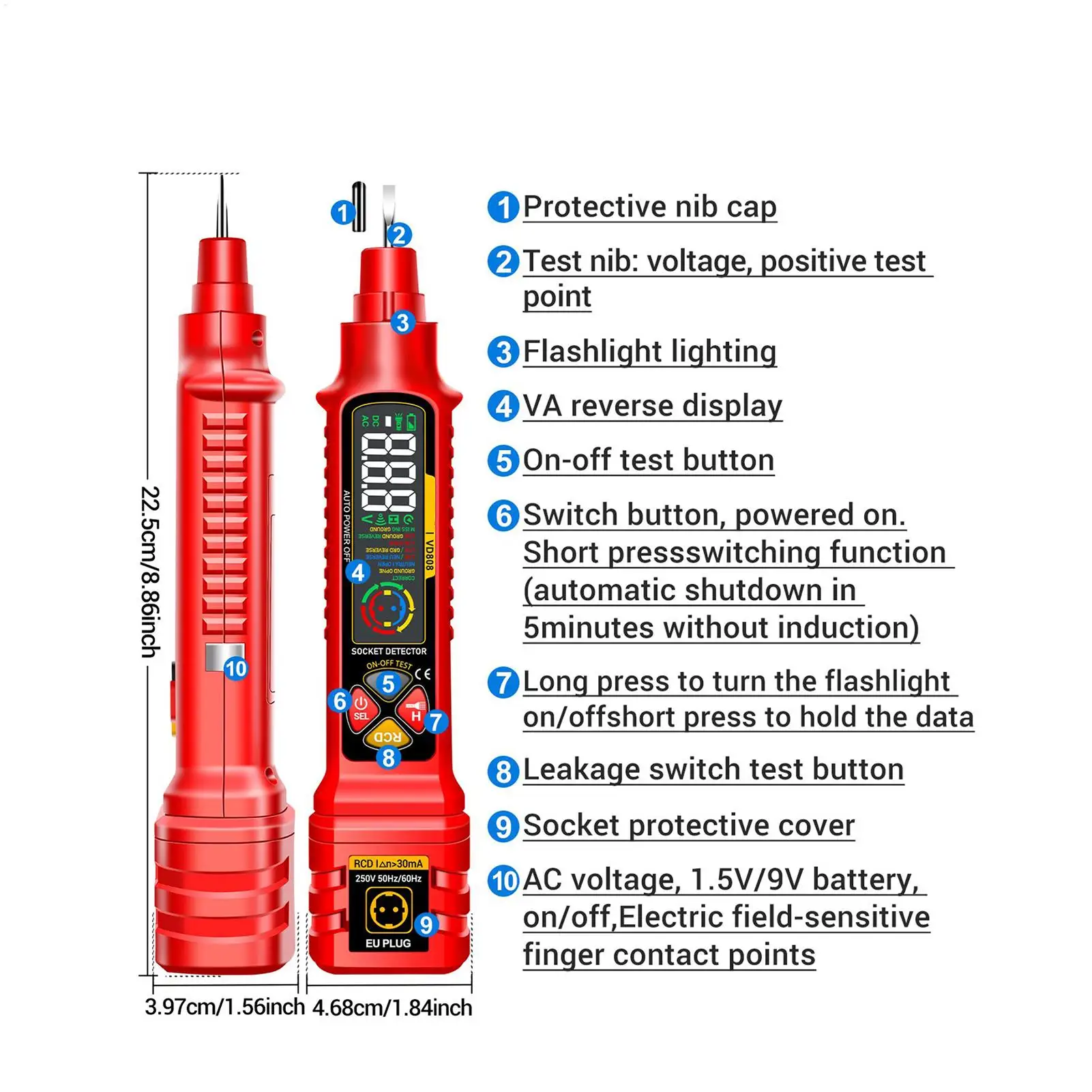 Stroomonderbreker Finder Outlet Checker Smart met LED-display en licht 2-300V Rv-circuitanalysator voor thuisstroom Rv