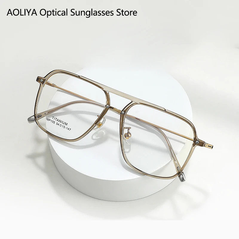 ALICIA Luxury Pilot Double Bridge Glasse Titanium Fashion Retro Round Spectacle Full Frame Optical Prescription Frames Woman Men